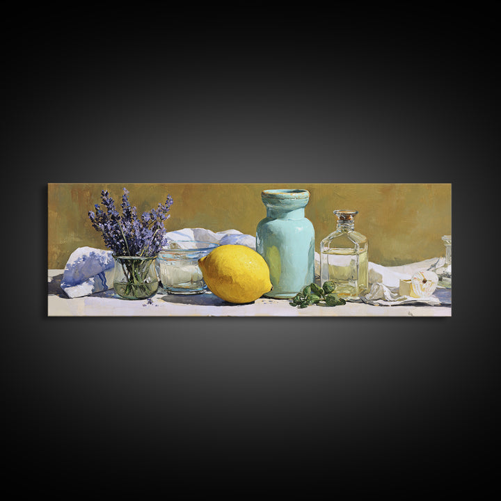 Lemon and Clean Linen Still Life Canvas Print, Laundry Room Art, Statement Artwork, Living Room Decor, Abstract Art, Clean, LRA-3x1-19