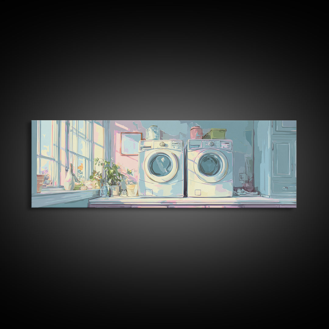 Washing Machine Icon Graphic Without Text Framed Canvas Print, Laundry Room Art, Oil Painting, Living Room Decor, Clean, LRA-3x1-2