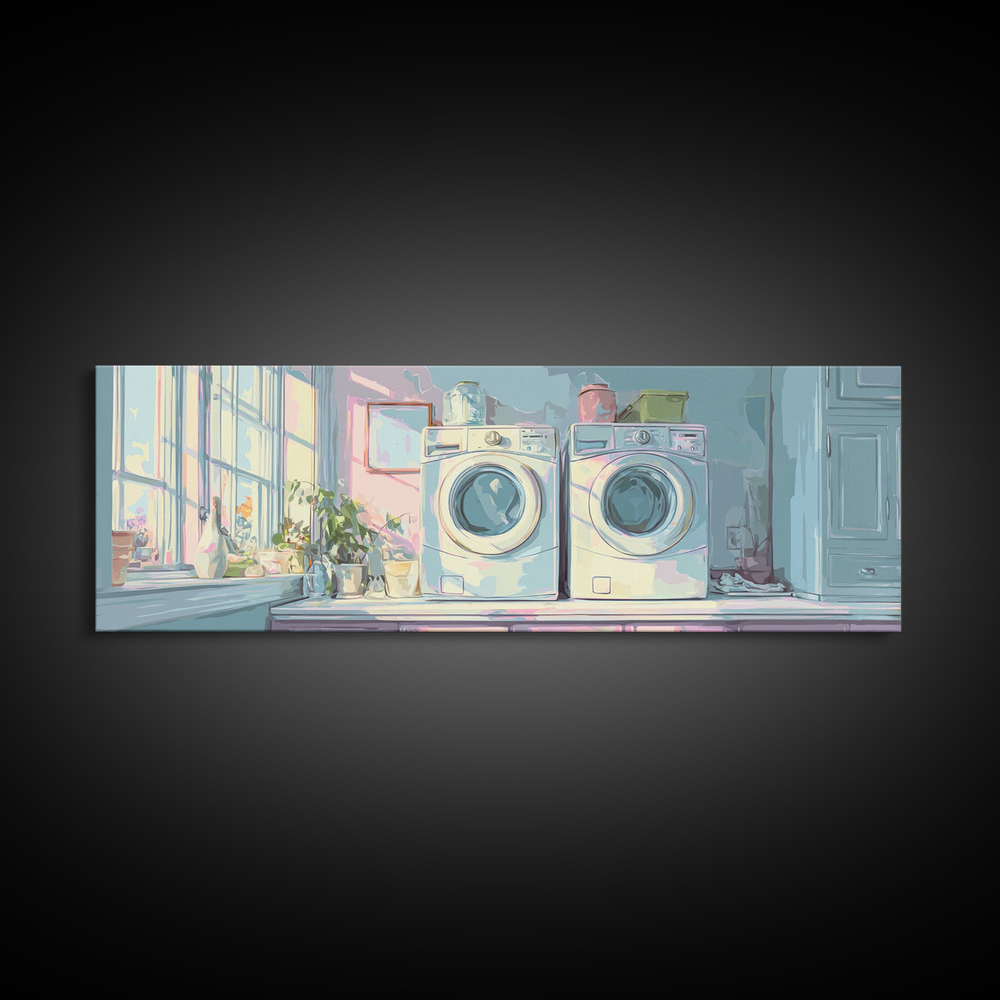 Washing Machine Icon Graphic Without Text Framed Canvas Print, Laundry Room Art, Oil Painting, Living Room Decor, Clean, LRA-3x1-2