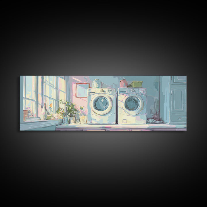 Washing Machine Icon Graphic Without Text Framed Canvas Print, Laundry Room Art, Oil Painting, Living Room Decor, Clean, LRA-3x1-2