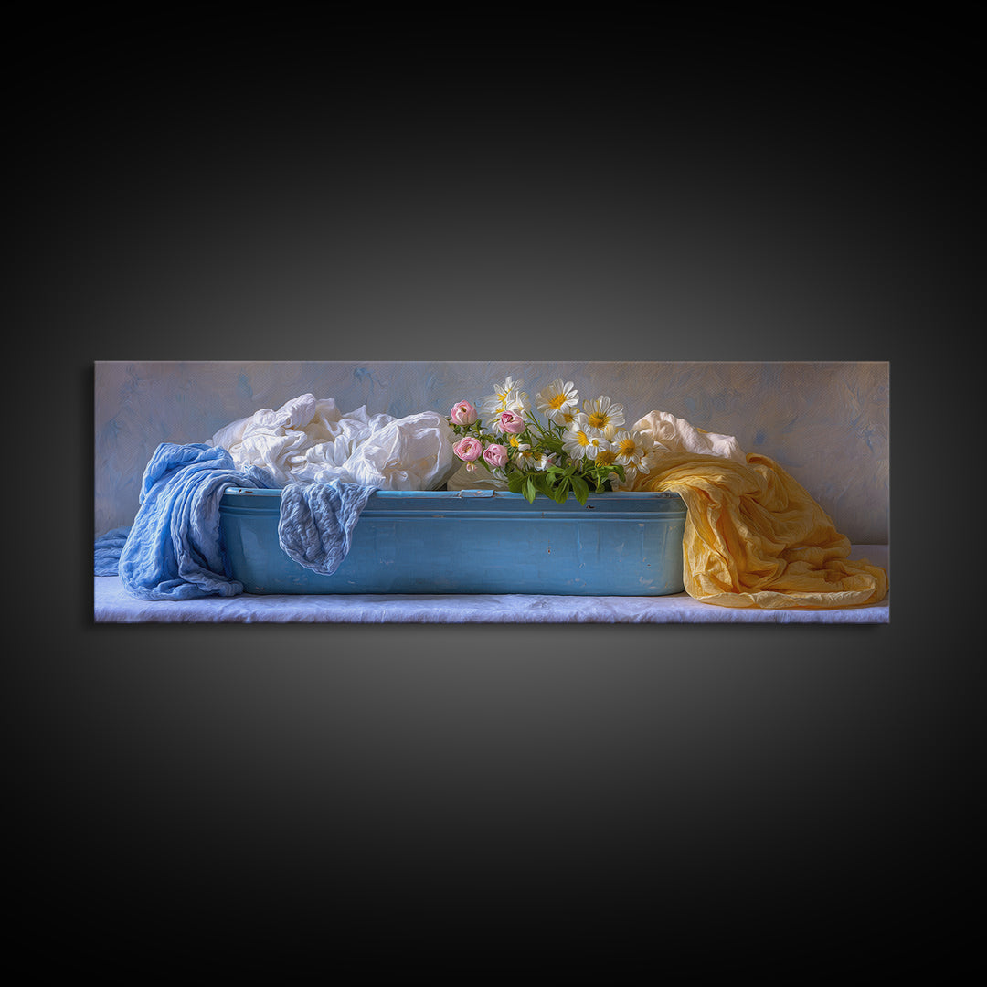 Blue Laundry Basket Canvas Print, Laundry Room Art, Laundry Room Decor, Living Room Decor, Fine Art, Clean, Gallery Decor, LRA-3x1-21