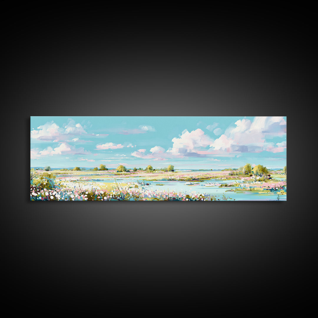 Fresh Air Meadow Landscape for Clean Mood Canvas Print, Laundry Room Art, Fine Art Print, Living Room Decor, Oil Painting, LRA-3x1-39