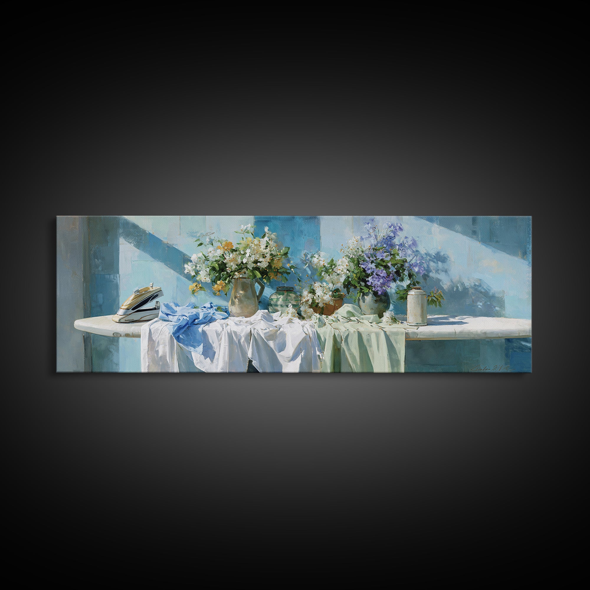 Ironing Board Still Life Canvas Print, Laundry Room Art, Gallery Decor, Living Room Decor, Oil Painting, Clean, LRA-3x1-40
