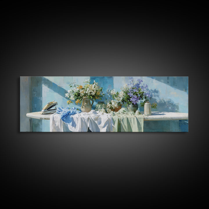 Ironing Board Still Life Canvas Print, Laundry Room Art, Gallery Decor, Living Room Decor, Oil Painting, Clean, LRA-3x1-40