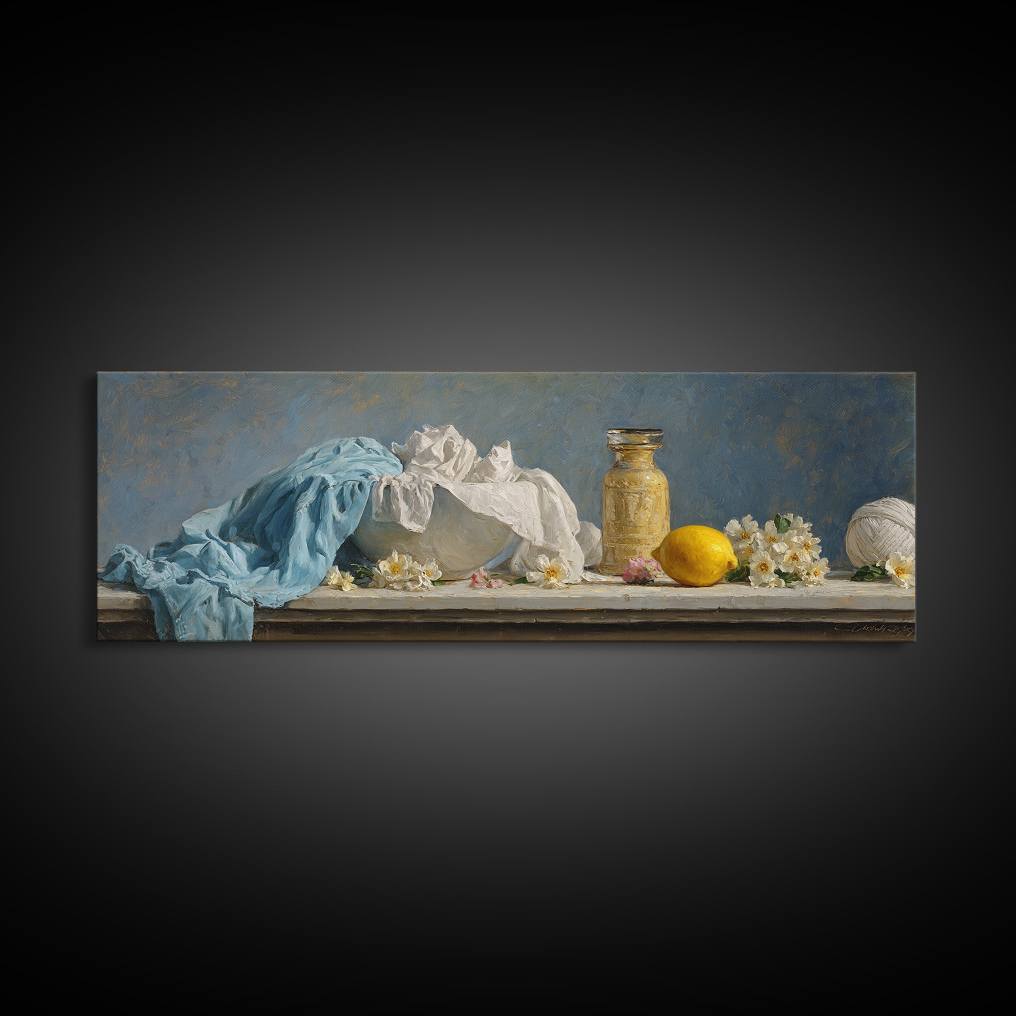 Lemon and Clean Linen Still Life Canvas Print, Laundry Room Art, Living Room Decor, Abstract Art, Clean, Wall Art Print, LRA-3x1-43