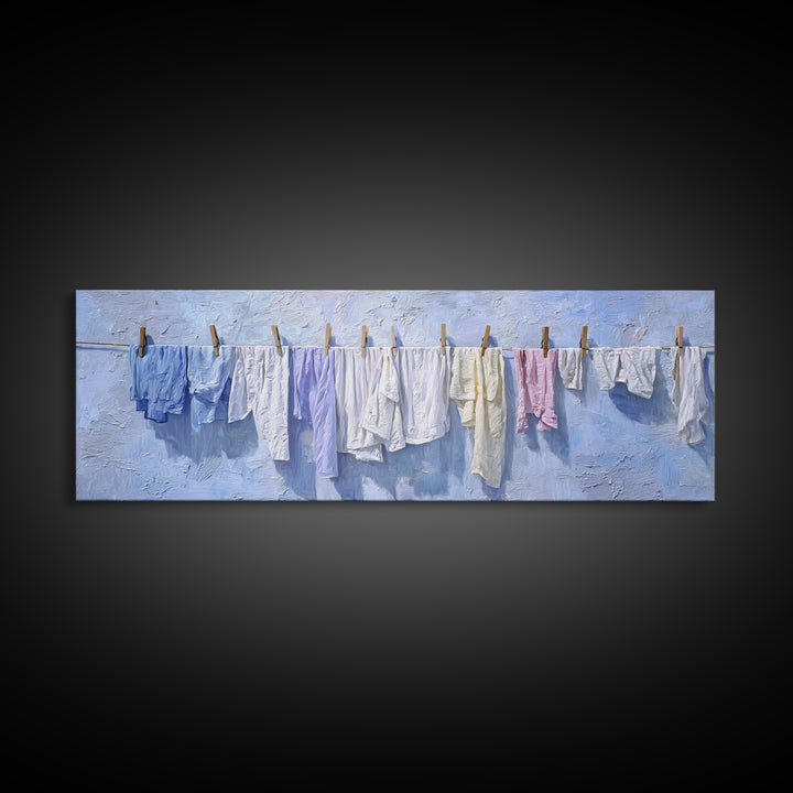 Linen Texture Abstract Framed Canvas Print, Laundry Room Art, Room Decor, Living Room Decor, Fine Art, Clean, Digital Print, LRA-3x1-52
