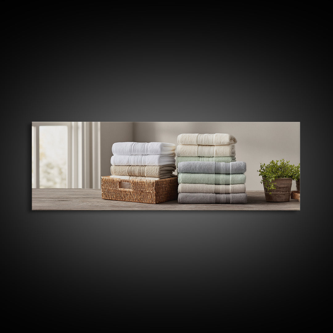 Basket of Folded Towels Canvas Print, Laundry Room Art, Downloadable Art, Living Room Decor, Fine Art, Clean, Boho Decor, LRA-3x1-54