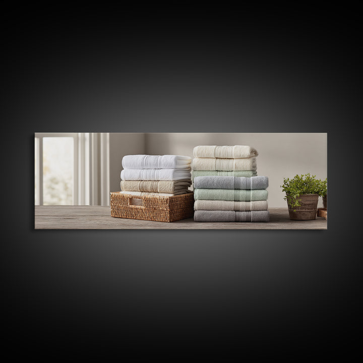 Basket of Folded Towels Canvas Print, Laundry Room Art, Downloadable Art, Living Room Decor, Fine Art, Clean, Boho Decor, LRA-3x1-54