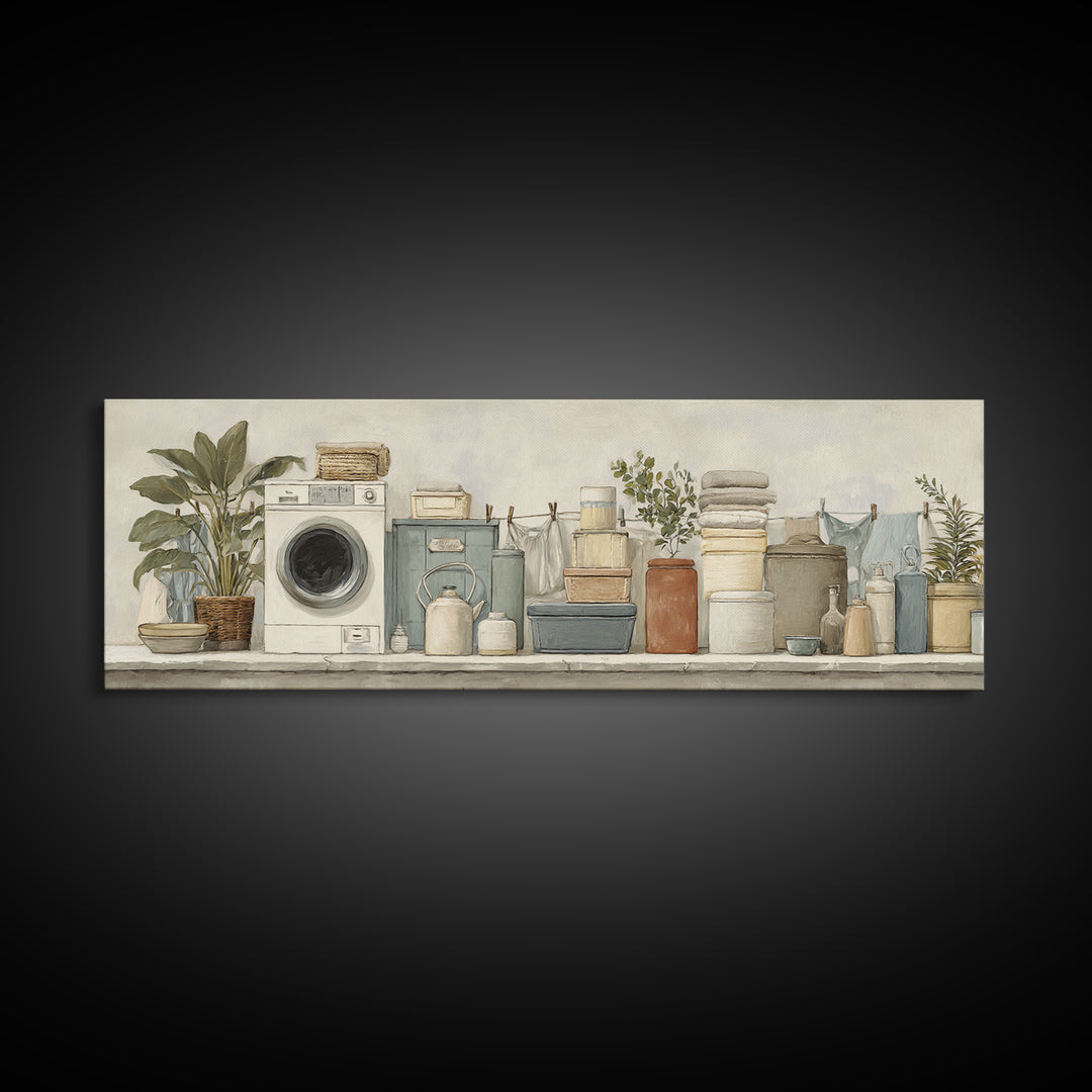 Retro Iron Illustration Framed Canvas Print, Laundry Room Art, Gallery Wall Prints, Living Room Decor, Fine Art, Clean, LRA-3x1-73