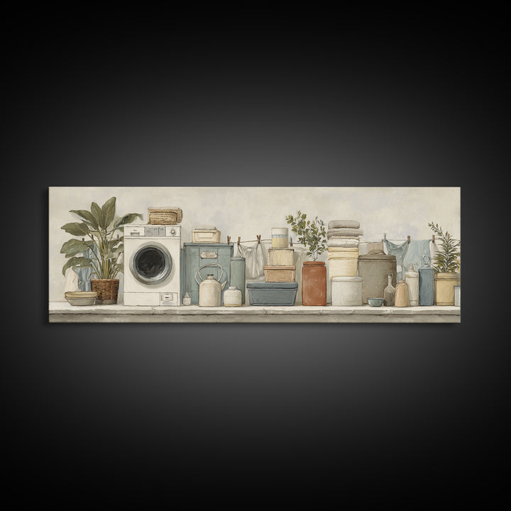 Retro Iron Illustration Framed Canvas Print, Laundry Room Art, Gallery Wall Prints, Living Room Decor, Fine Art, Clean, LRA-3x1-73