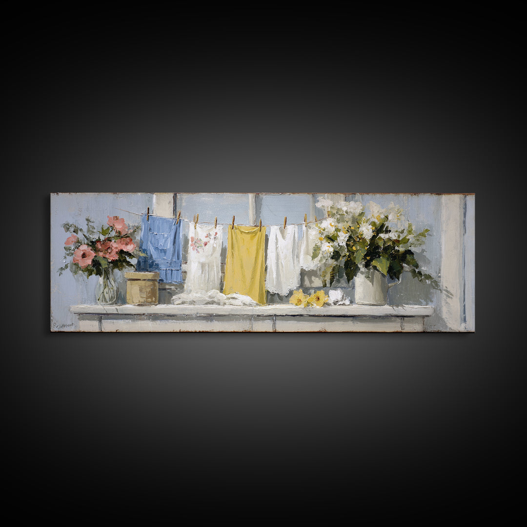 Farmhouse Laundry Sign Ornament Without Words Canvas Print, Laundry Room Art, Digital Wall Art, Living Room Decor, Clean, LRA-3x1-83