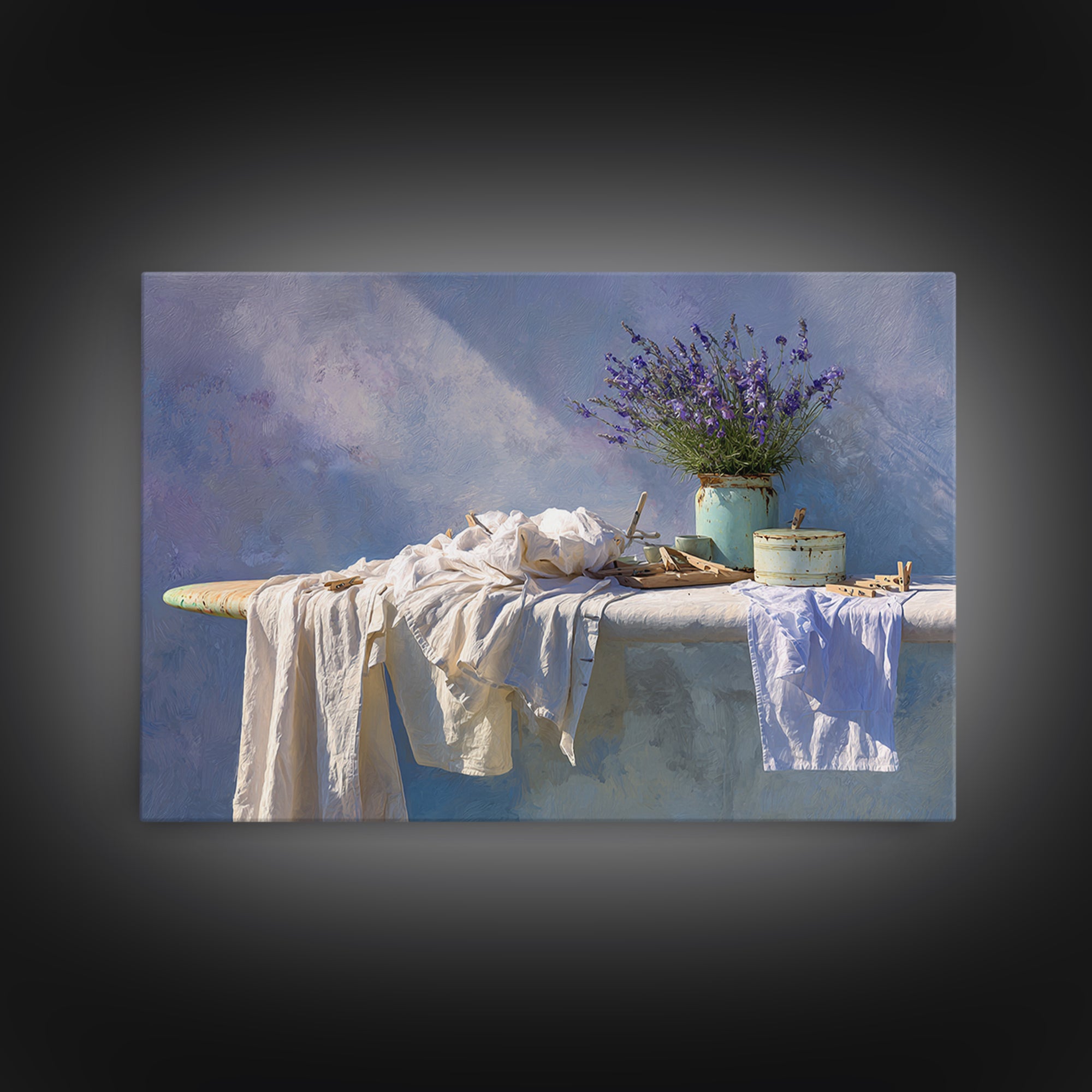 Ironing Board Still Life Framed Canvas Print, Laundry Room Art, Fine Art Print, Living Room Decor, Watercolor Art, Clean, LRA-3x2-100