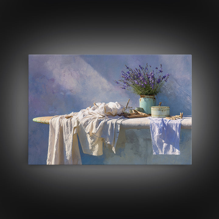Ironing Board Still Life Framed Canvas Print, Laundry Room Art, Fine Art Print, Living Room Decor, Watercolor Art, Clean, LRA-3x2-100