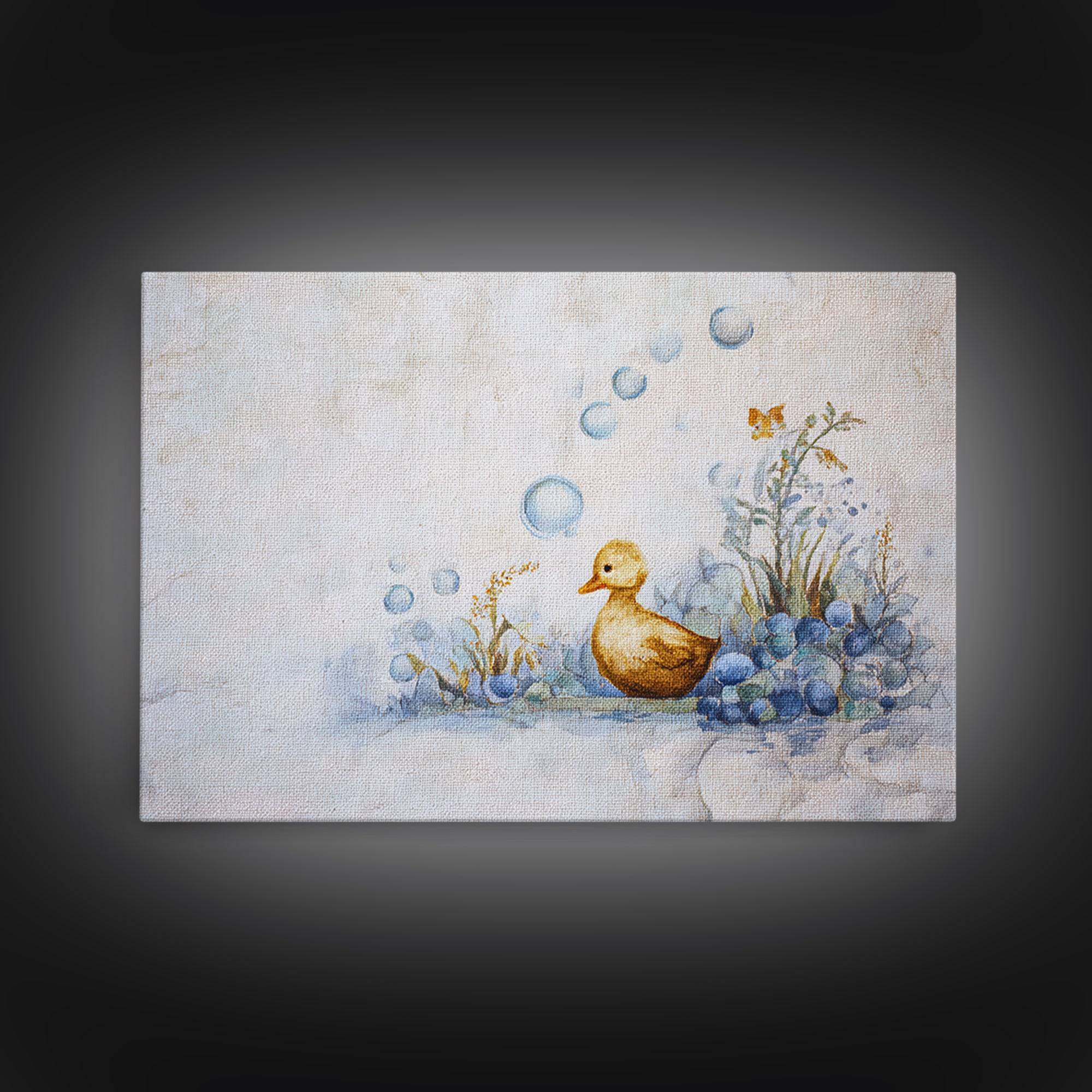 Duck and Bubbles Whimsical Watercolor Framed Canvas Print, Laundry Room Art, Downloadable Art, Living Room Decor, Clean, LRA-3x2-19