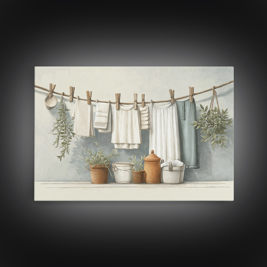 Farmhouse Laundry Sign Ornament Without Words Framed Canvas Print, Laundry Room Art, Retro Wall Art, Living Room Decor, Clean, LRA-3x2-23