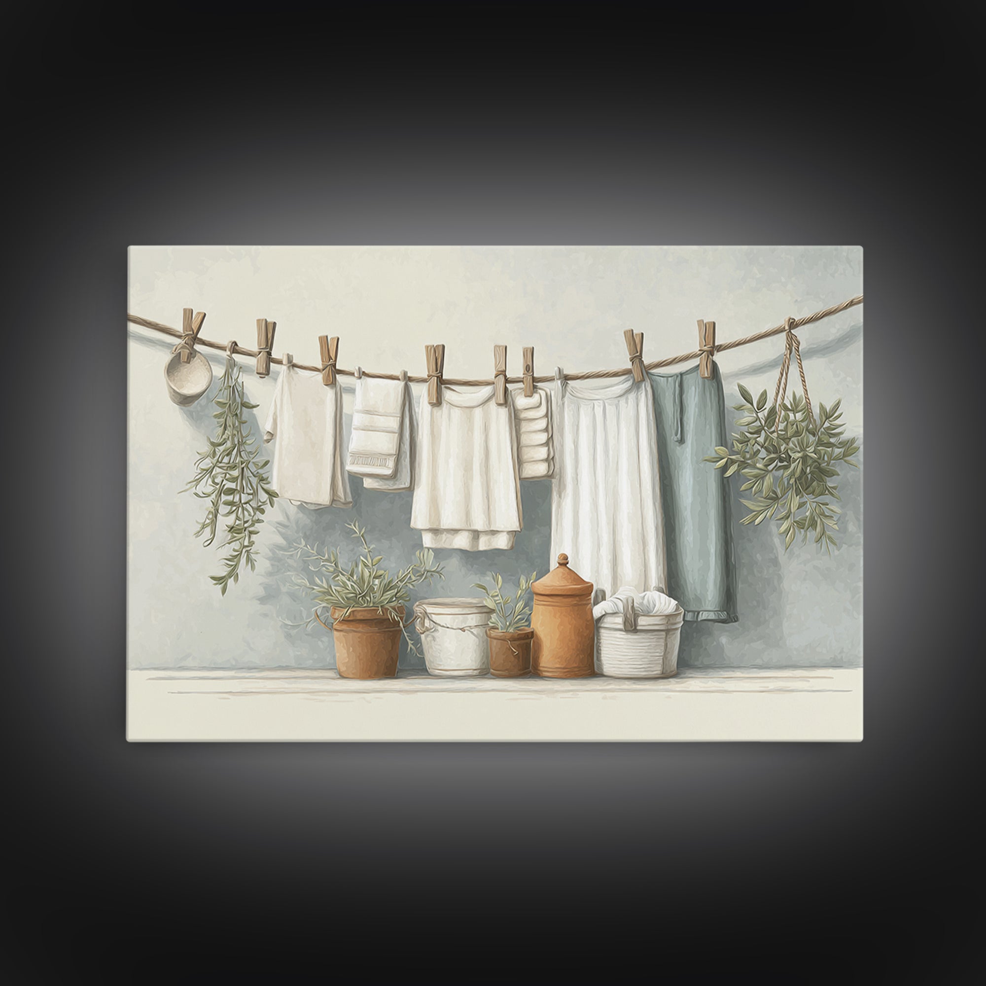 Farmhouse Laundry Sign Ornament Without Words Framed Canvas Print, Laundry Room Art, Retro Wall Art, Living Room Decor, Clean, LRA-3x2-23