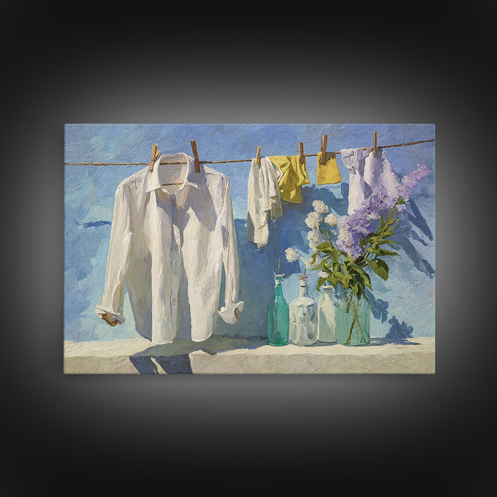 White Shirt on Hanger Framed Canvas Print, Laundry Room Art, Laundry Room Decor, Living Room Decor, Clean, Gallery Decor, LRA-3x2-25