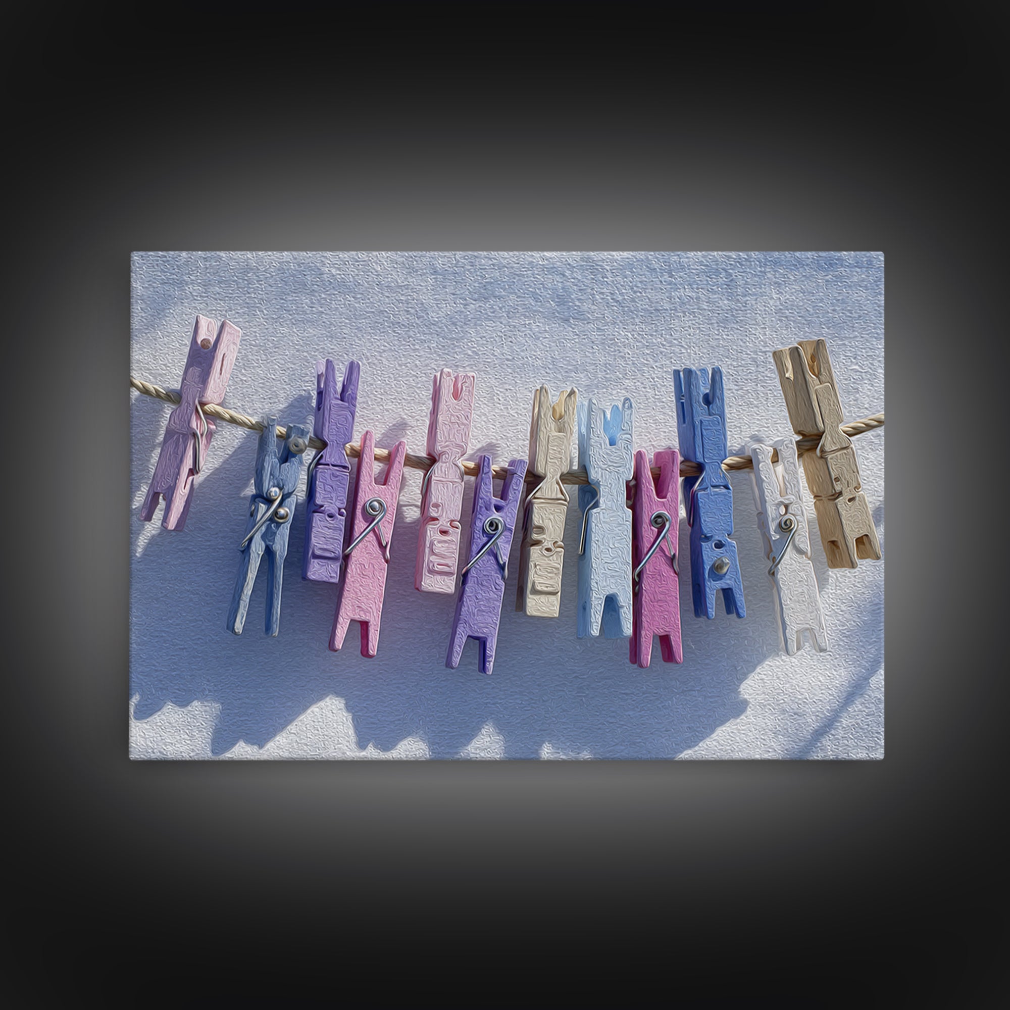 Cheerful Clothespins Arranged as Pattern Canvas Print, Laundry Room Art, Farmhouse Wall Decor, Living Room Decor, Clean, LRA-3x2-32