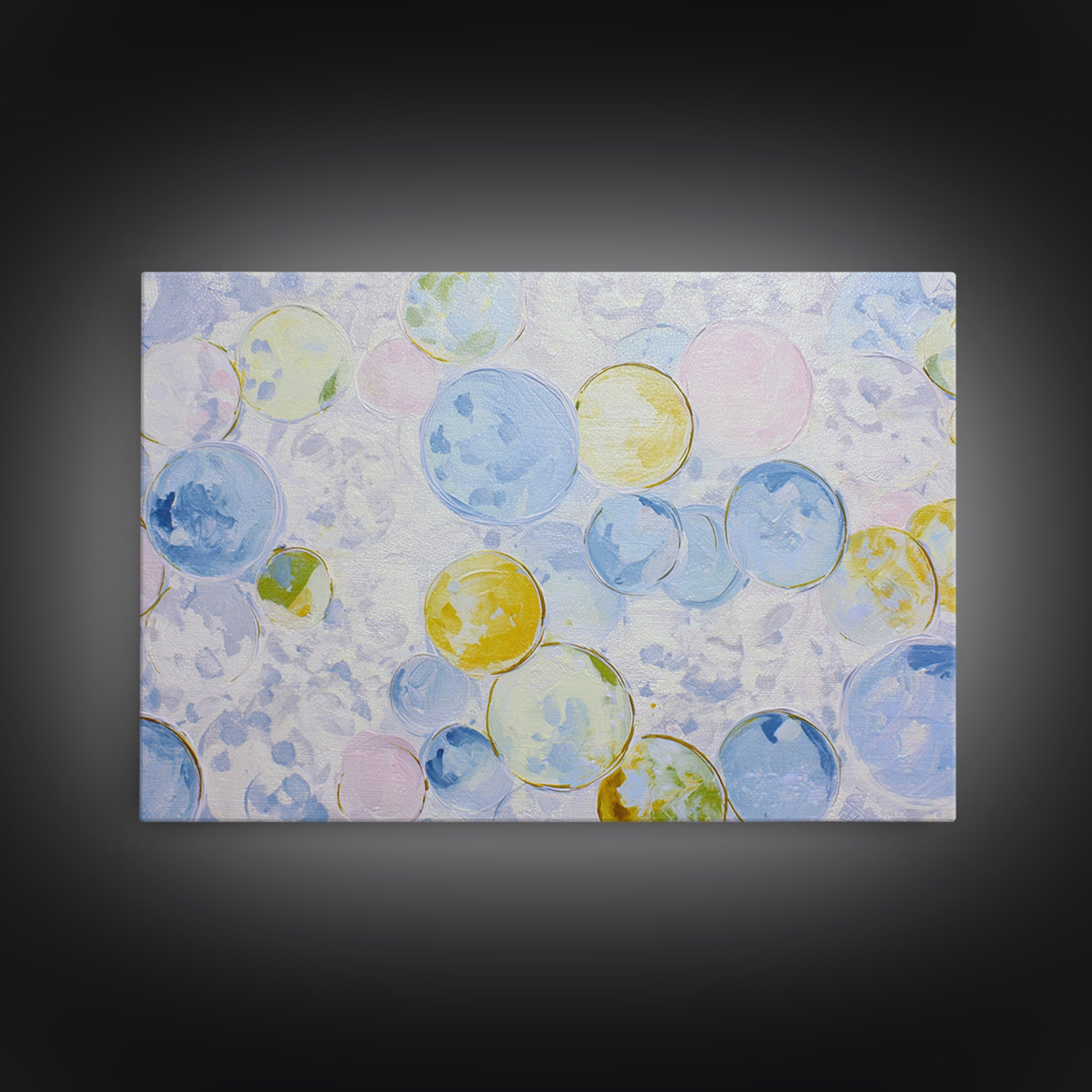 Soap Bubbles Rendered as Playful Abstract Circles Canvas Print, Laundry Room Art, Farmhouse Wall Decor, Living Room Decor, LRA-3x2-34