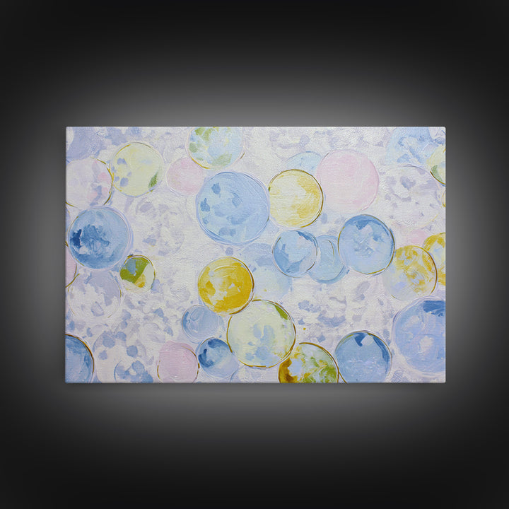 Soap Bubbles Rendered as Playful Abstract Circles Canvas Print, Laundry Room Art, Farmhouse Wall Decor, Living Room Decor, LRA-3x2-34