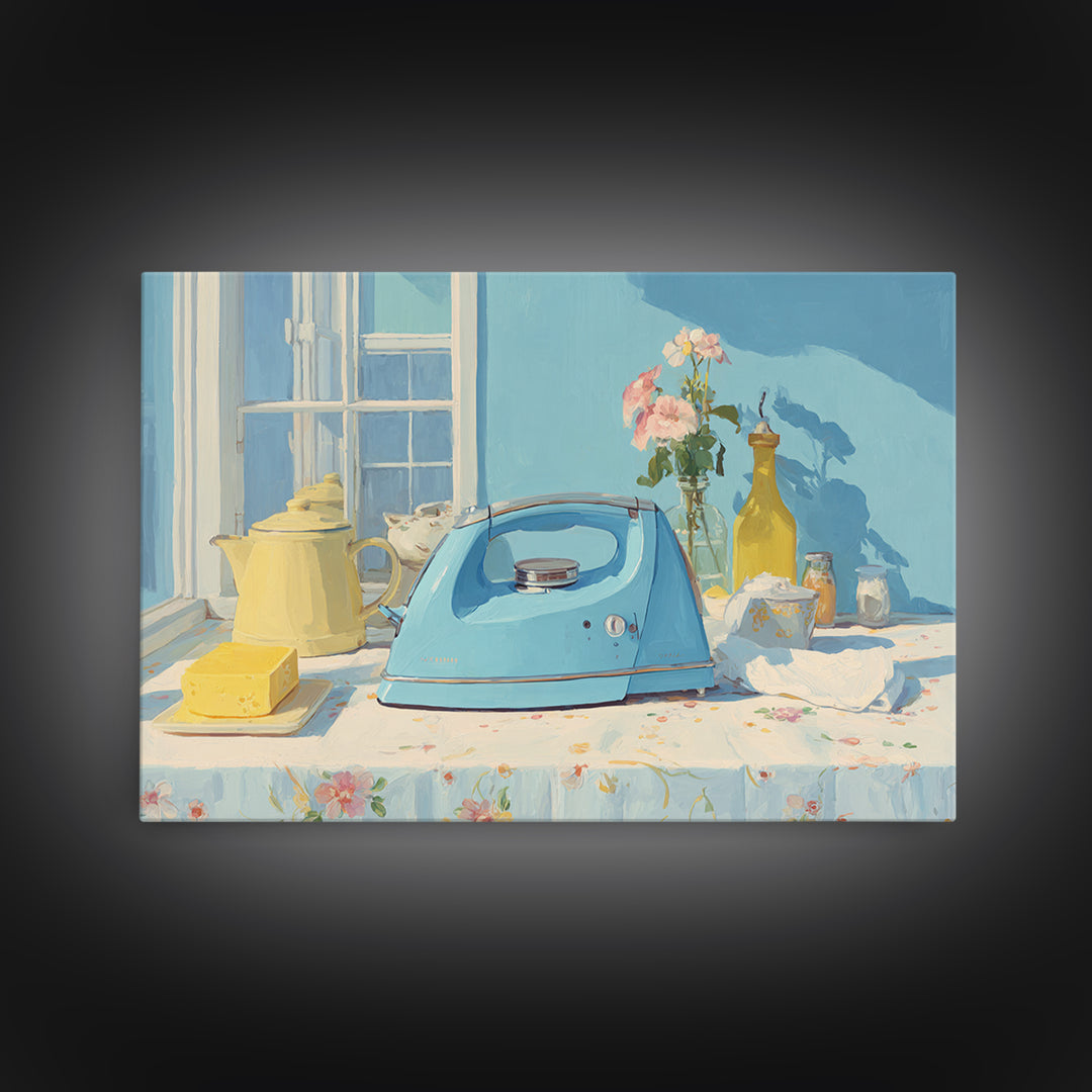 Retro Iron Illustration Canvas Print, Laundry Room Art, Farmhouse Wall Art, Living Room Decor, Oil Painting, Clean, LRA-3x2-37
