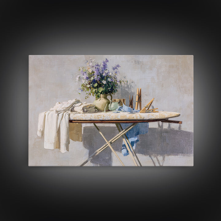 Ironing Board Still Life Canvas Print, Laundry Room Art, Oil Painting, Living Room Decor, Watercolor Art, Clean, LRA-3x2-4
