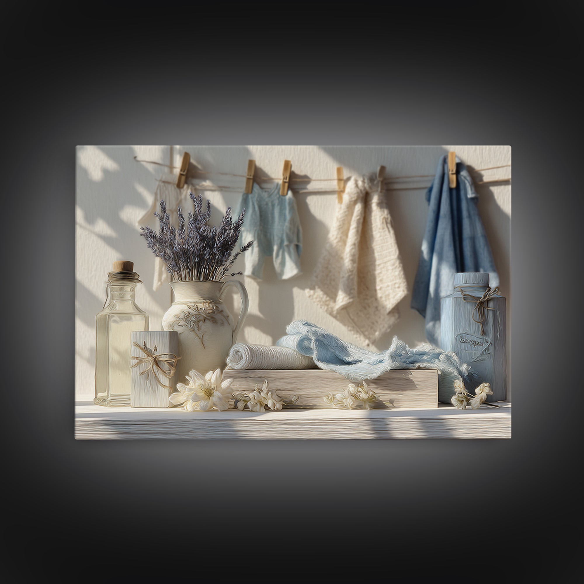 Farmhouse Laundry Sign Ornament Without Words Framed Canvas Print, Laundry Room Art, Room Decor, Living Room Decor, Clean, LRA-3x2-47