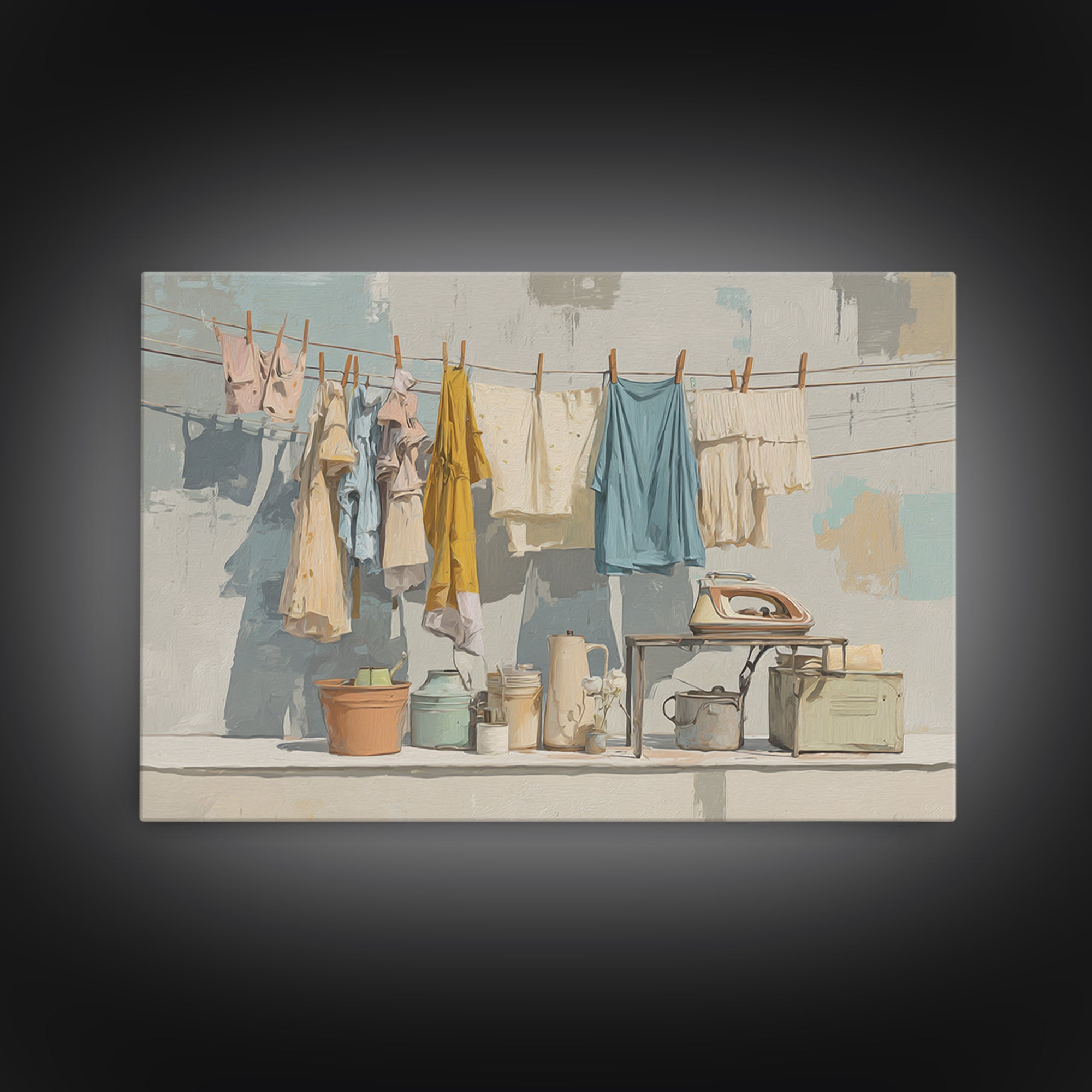 Retro Iron Illustration Canvas Print, Laundry Room Art, Farmhouse Wall Art, Living Room Decor, Oil Painting, Clean, LRA-3x2-61