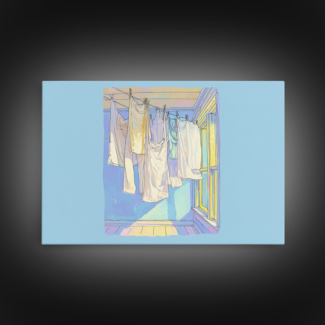 Simple Line Drawing of Hanging Laundry Canvas Print, Laundry Room Art, Neutral Decor, Living Room Decor, Fine Art, Clean, LRA-3x2-68
