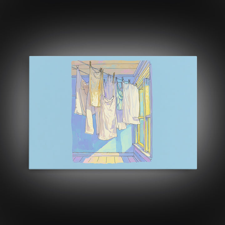 Simple Line Drawing of Hanging Laundry Canvas Print, Laundry Room Art, Neutral Decor, Living Room Decor, Fine Art, Clean, LRA-3x2-68