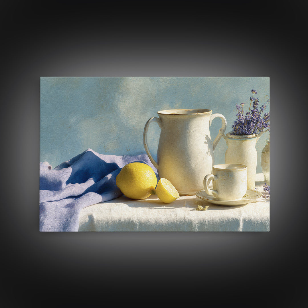 Lemon and Clean Linen Still Life Framed Canvas Print, Laundry Room Art, Wall Decor, Living Room Decor, Fine Art, Clean, LRA-3x2-7