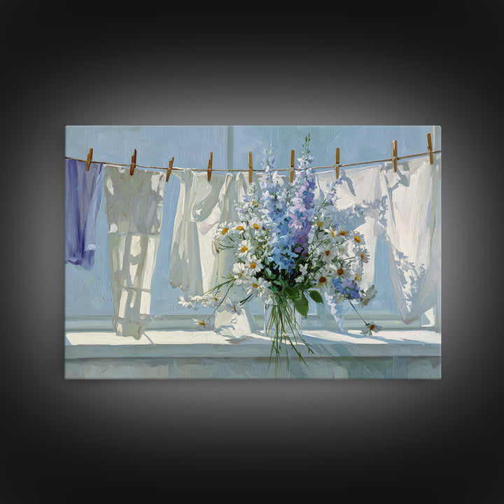 Clothespin Bouquet in Folk Art Style Canvas Print, Laundry Room Art, Modern Decor, Living Room Decor, Fine Art, Clean, LRA-3x2-72