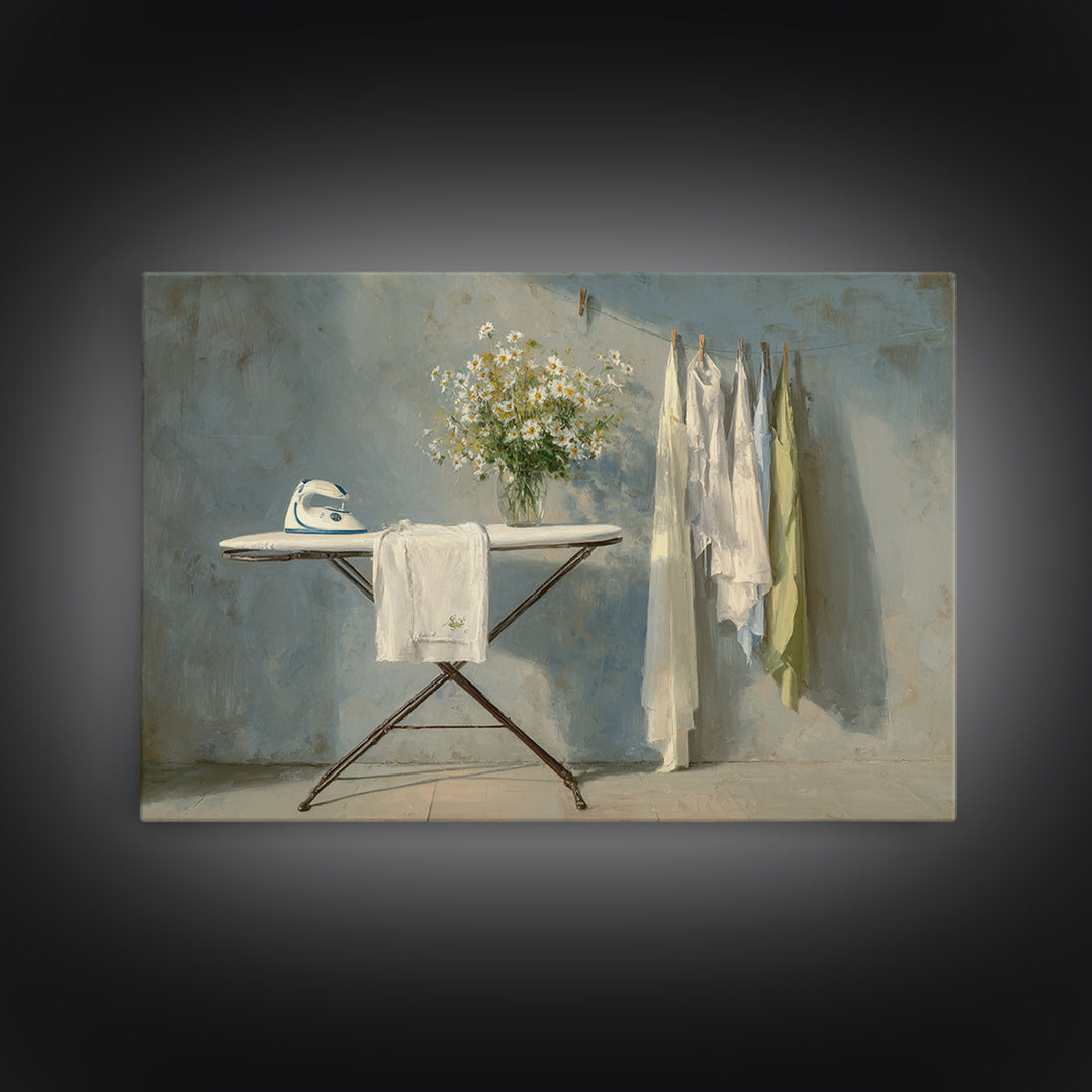 Ironing Board Still Life Canvas Print, Laundry Room Art, Apartment Wall Art, Living Room Decor, Watercolor Art, Clean, LRA-3x2-76