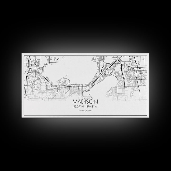 Madison City Map, Wisconsin Map, Map Art, Modern Art, Wall Art, Canvas Art, Unique Gifts, Large Wall Art, College Décor, Room Décor, Prints