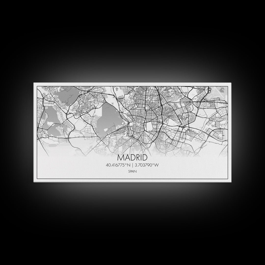 Madrid City Map, Spain Map, Map Art, Modern Art, Wall Art, Canvas Art, Europe Wall Art, Girl Room Décor, Mens Gift, Preppy Wall Art, Office