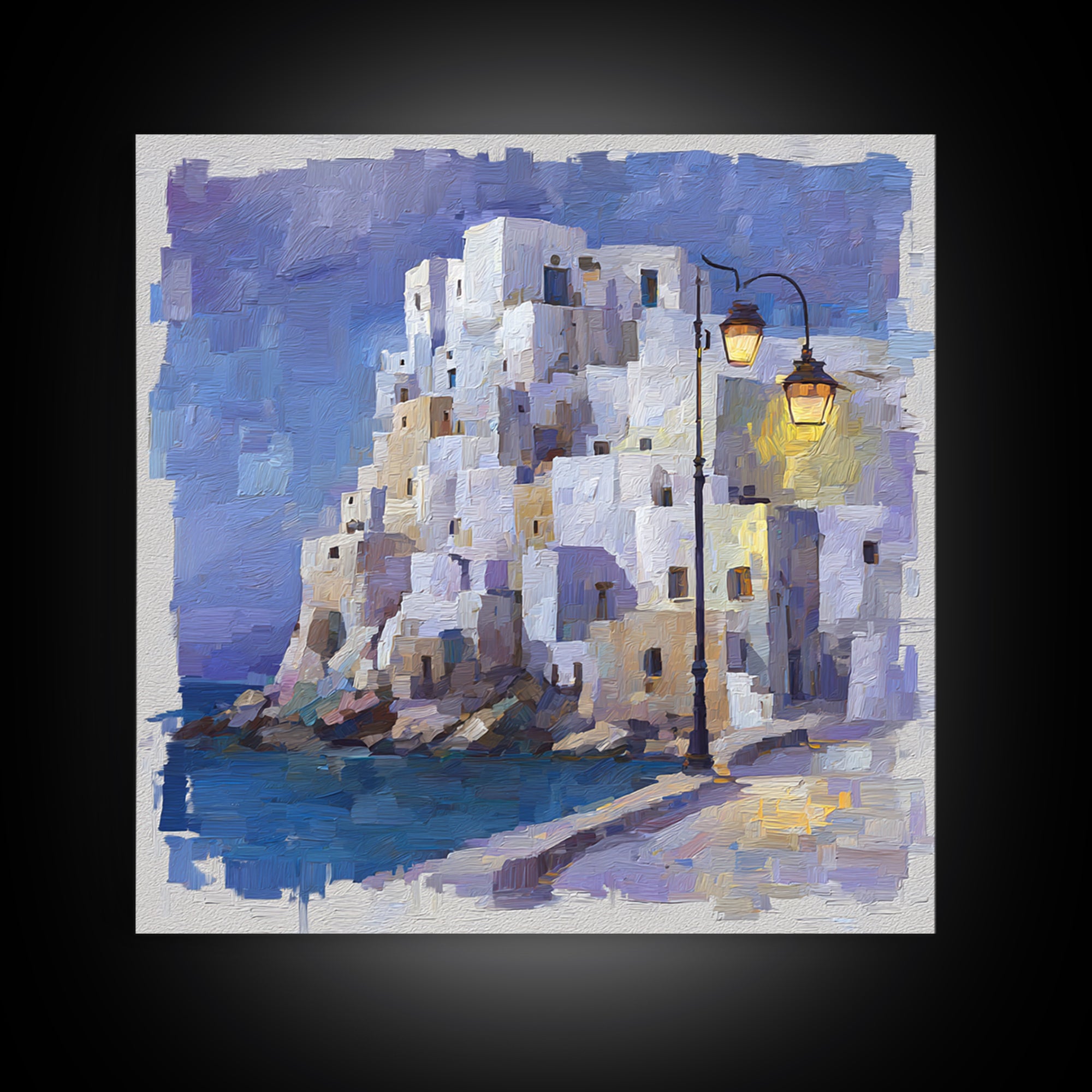 Greek Island White Buildings Above Blue Sea Canvas Print, Mediterranean Art, Beach Prints, Living Room Decor, Fine Art, Azure, MAR-1x1-49