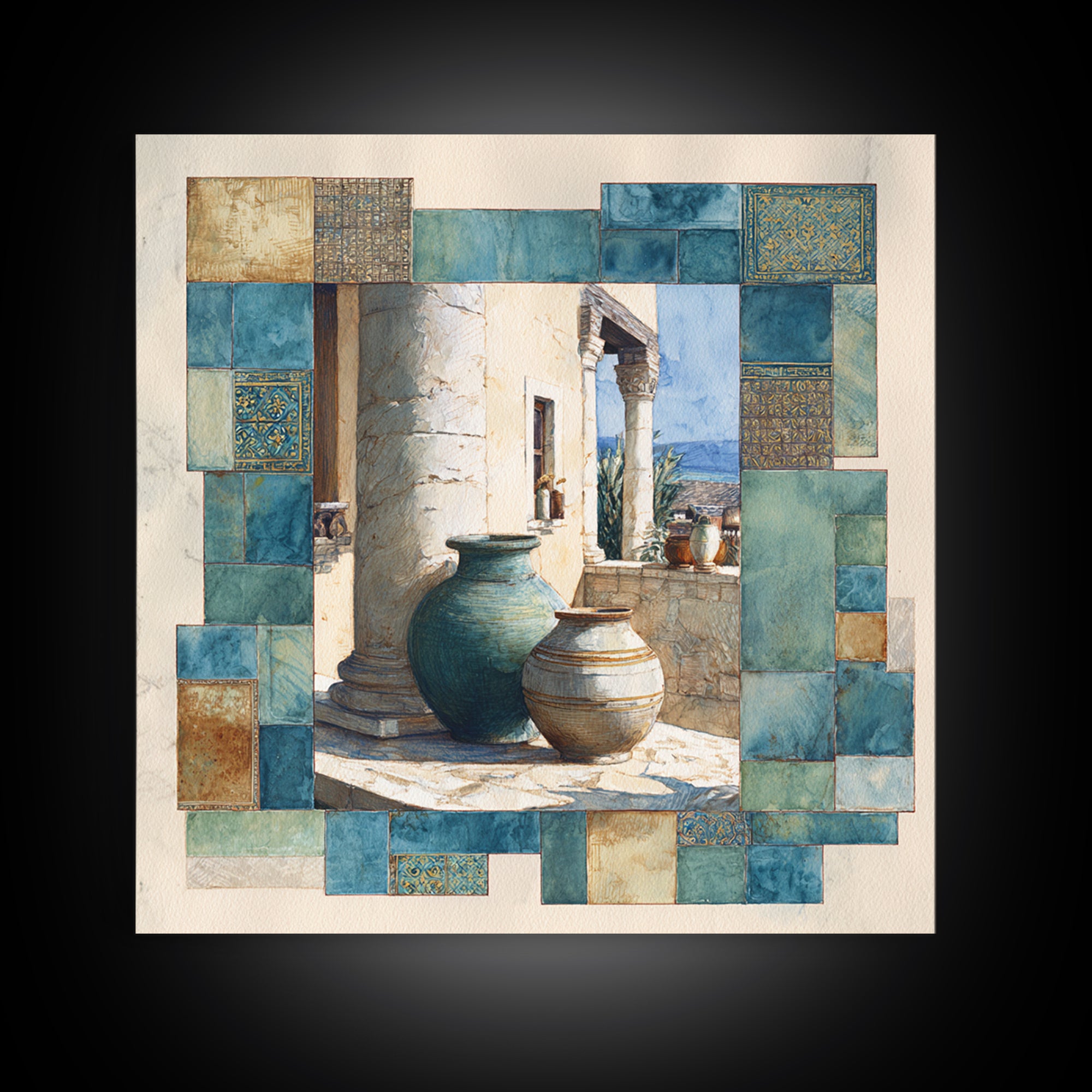 Ancient Column with Sea and Sky Beyond Canvas Print, Mediterranean Art, Minimalist Wall Art, Living Room Decor, Fine Art, Azure, MAR-1x1-60
