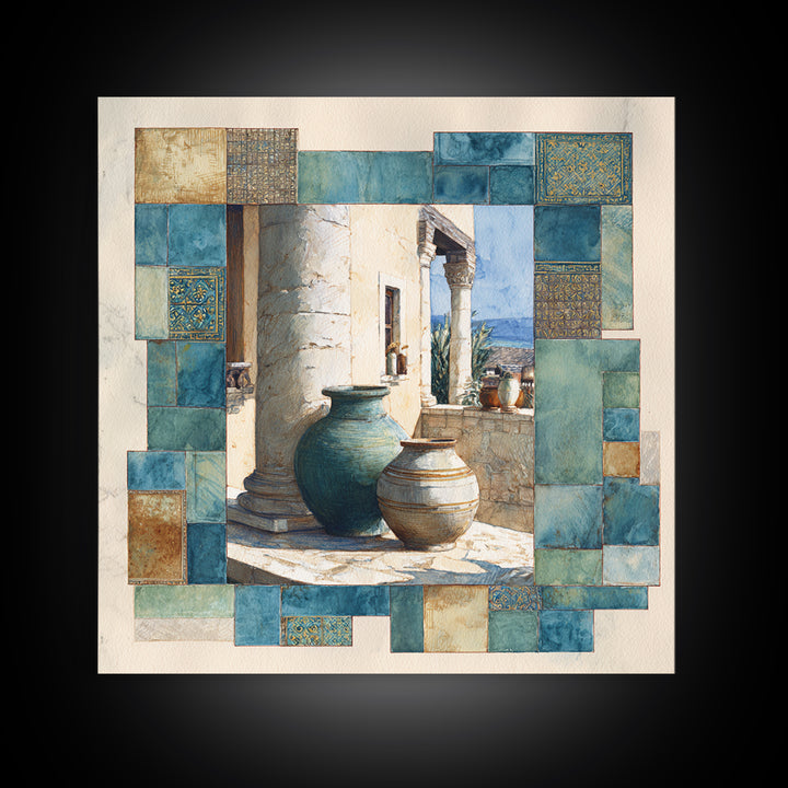 Ancient Column with Sea and Sky Beyond Canvas Print, Mediterranean Art, Minimalist Wall Art, Living Room Decor, Fine Art, Azure, MAR-1x1-60