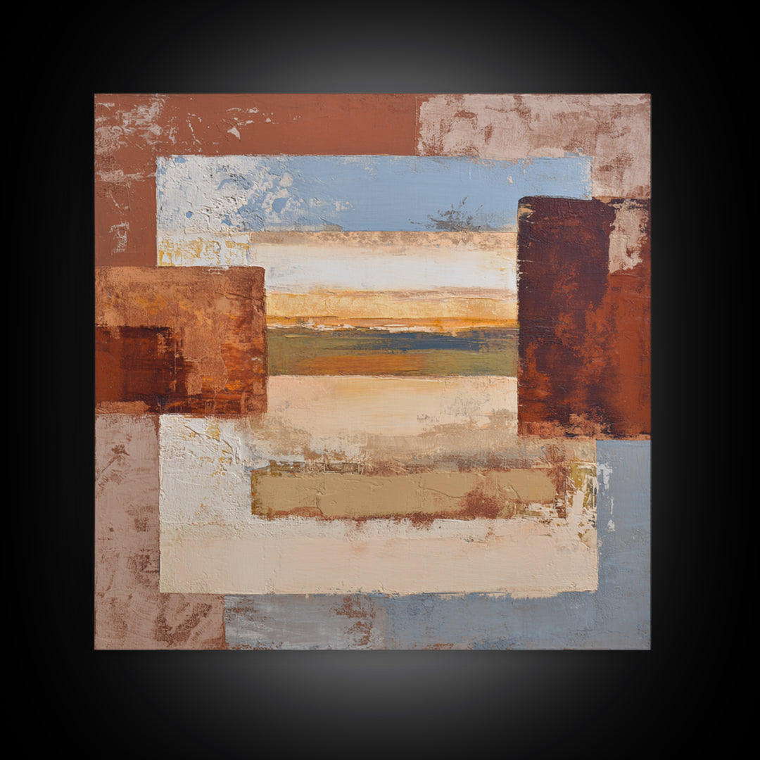 Warm Terra Cotta Abstract Landscape Framed Canvas Print, Mediterranean Art, Coastal Art, Living Room Decor, Fine Art, Azure, MAR-1x1-62