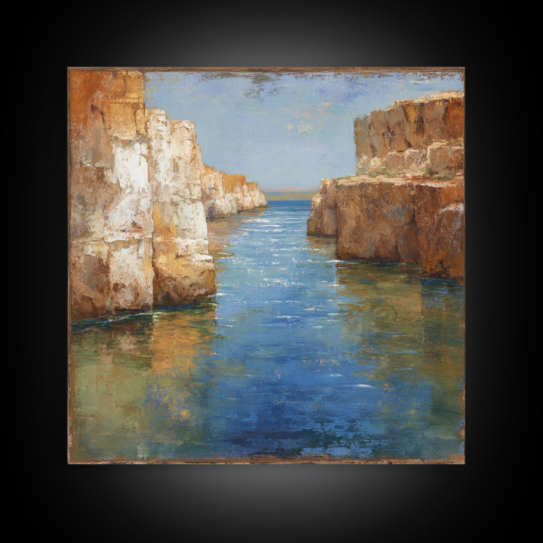 Coastal Cliffs with Sparkling Blue Water Canvas Print, Mediterranean Art, Coastal Wall Decor, Living Room Decor, Azure, MAR-1x1-92