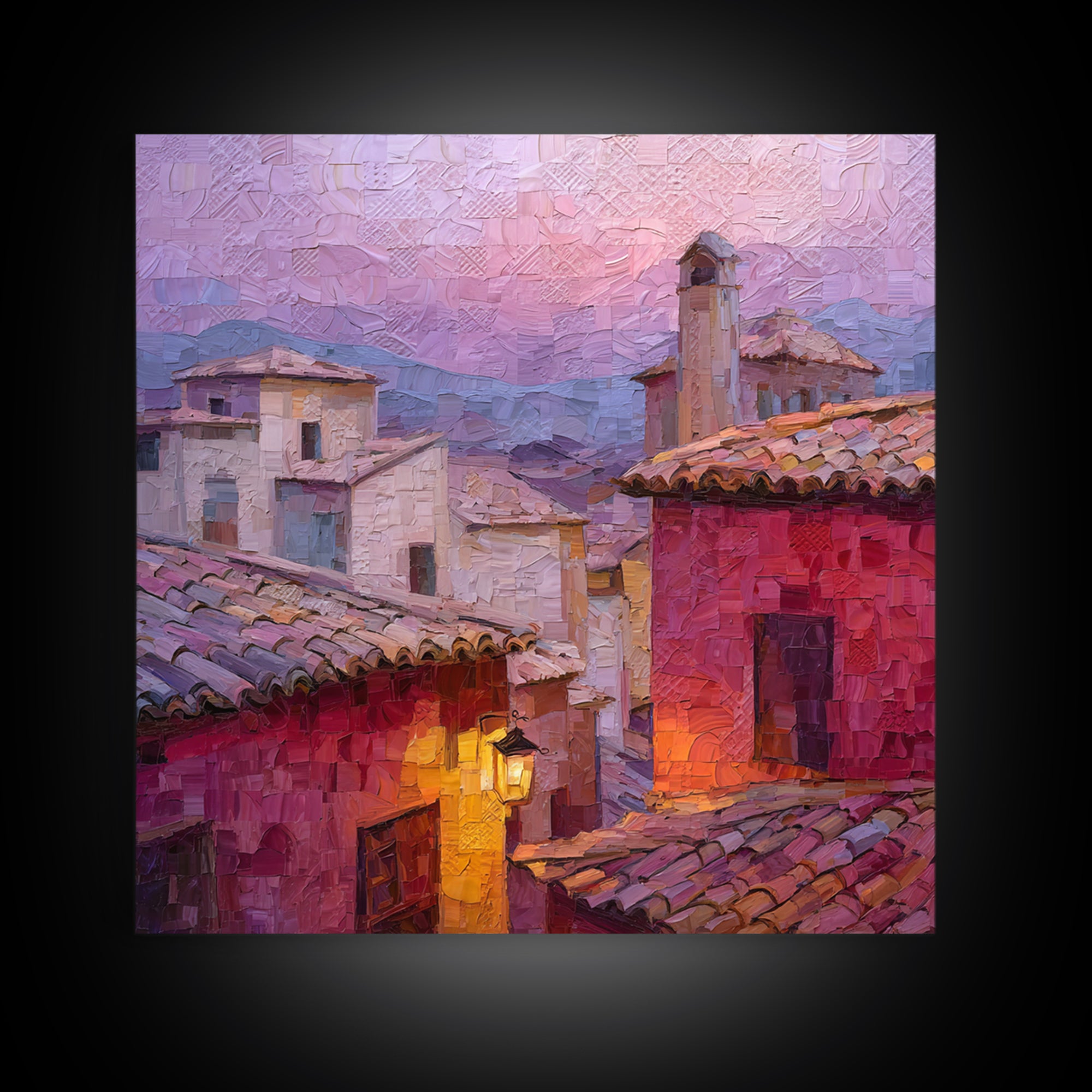 Sunset over Red Tiled Rooftops Canvas Print, Mediterranean Art, Travel Poster, Living Room Decor, Fine Art, Azure, MAR-1x1-95