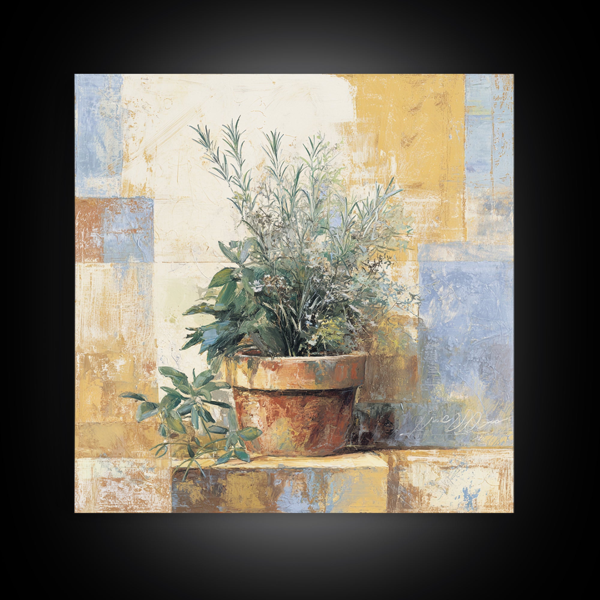 Wild Herbs Rosemary and Thyme Botanical Study Canvas Print, Mediterranean Art, Original Painting, Living Room Decor, Azure, MAR-1x1-96