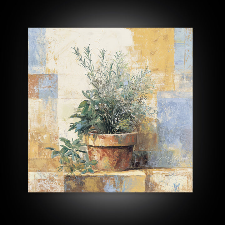 Wild Herbs Rosemary and Thyme Botanical Study Canvas Print, Mediterranean Art, Original Painting, Living Room Decor, Azure, MAR-1x1-96