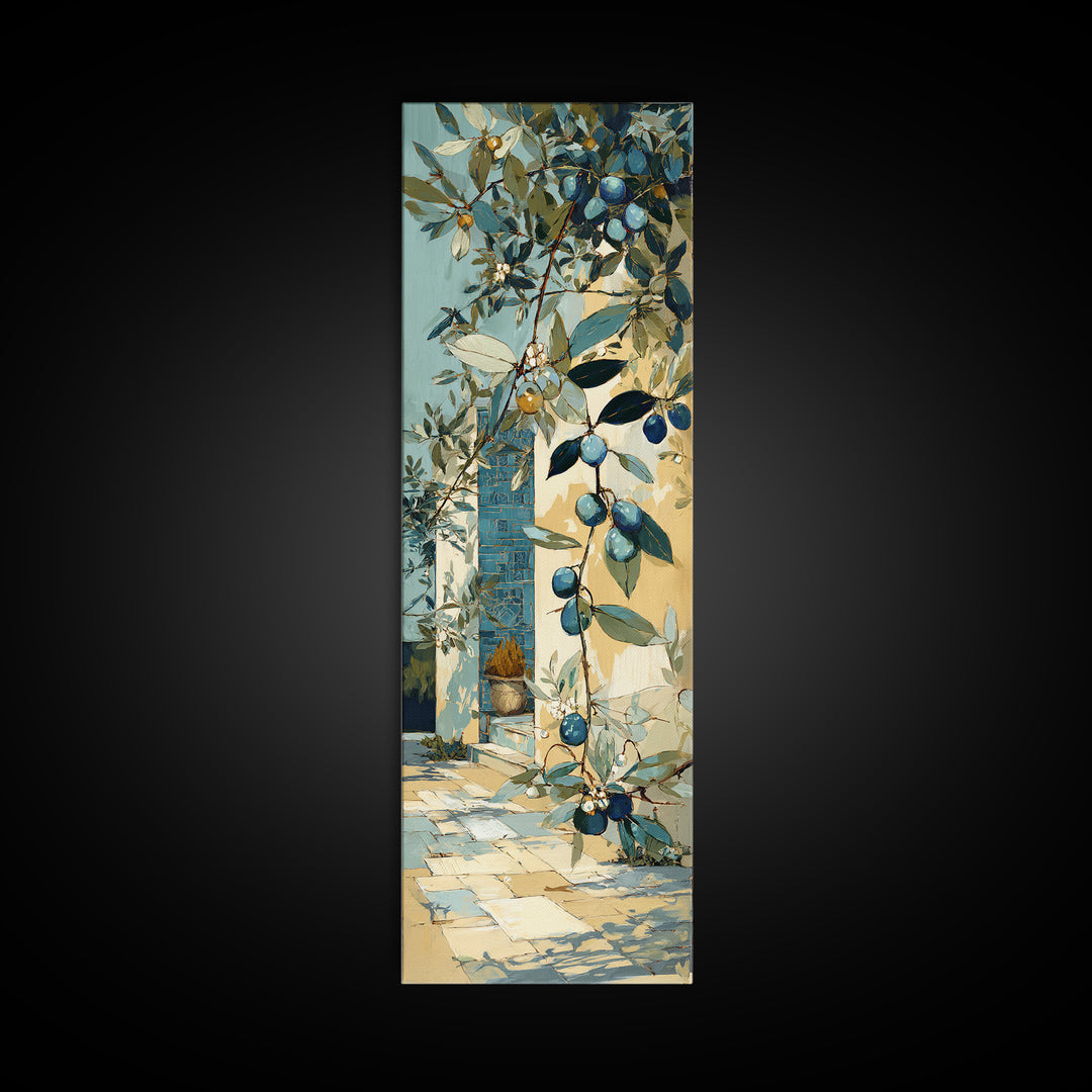 Olive Grove under Pale Morning Light Framed Canvas Print, Mediterranean Art, Downloadable Art, Living Room Decor, Azure, MAR-1x3-29