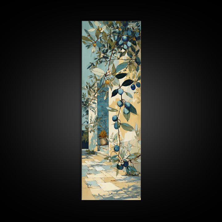Olive Grove under Pale Morning Light Framed Canvas Print, Mediterranean Art, Downloadable Art, Living Room Decor, Azure, MAR-1x3-29