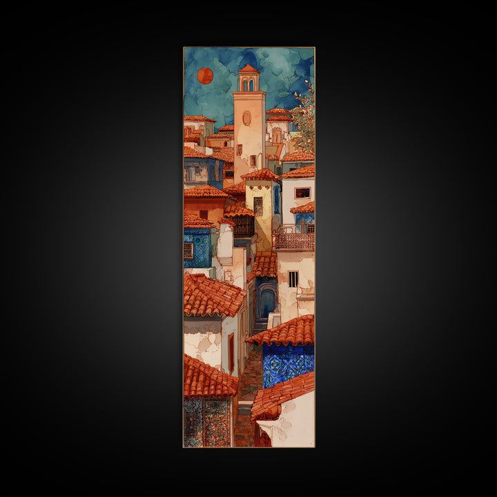 Sunset over Red Tiled Rooftops Canvas Print, Mediterranean Art, Fine Art Print, Living Room Decor, Fine Art, Azure, MAR-1x3-35