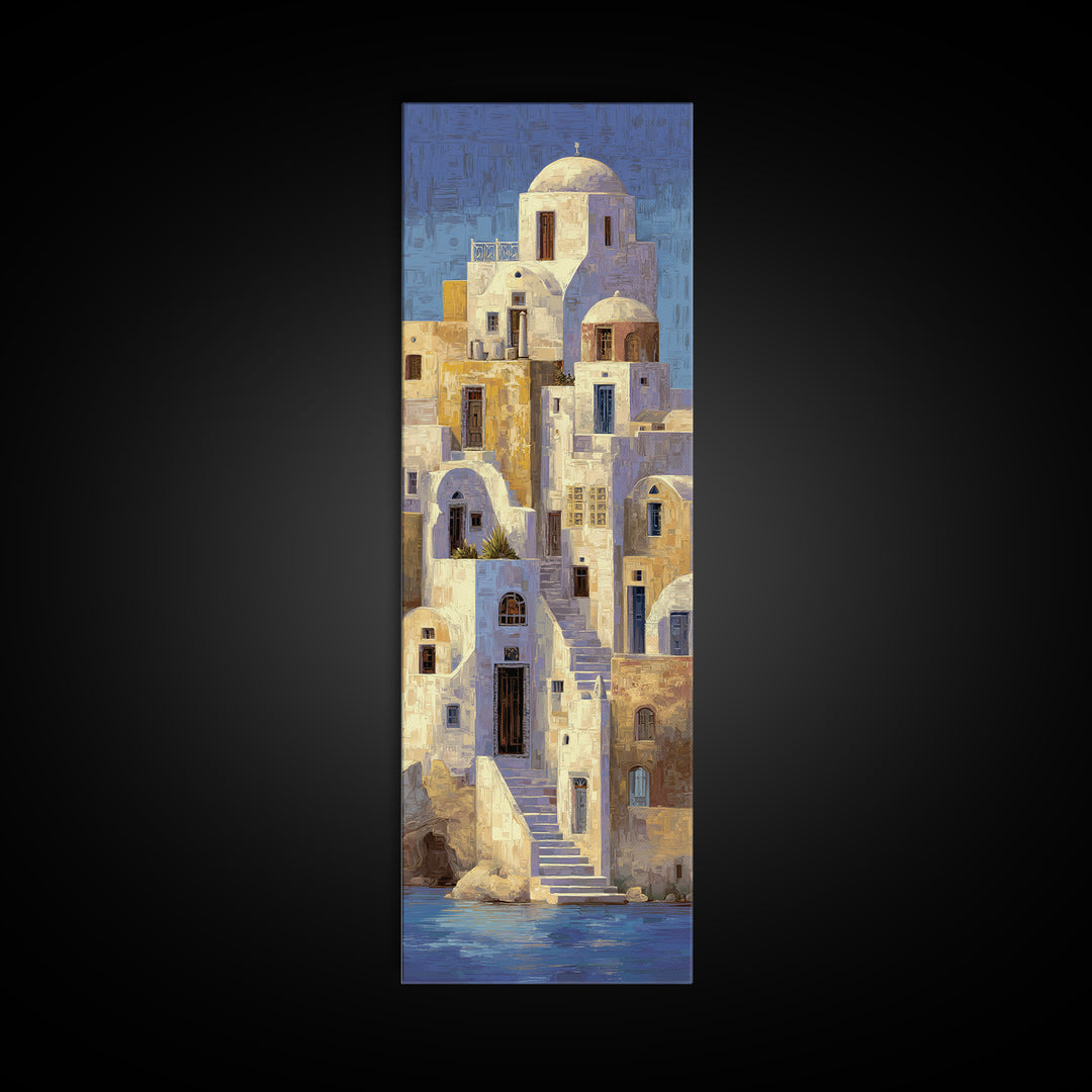 Greek Island White Buildings Above Blue Sea Canvas Print, Mediterranean Art, Coastal Wall Decor, Living Room Decor, Azure, MAR-1x3-37