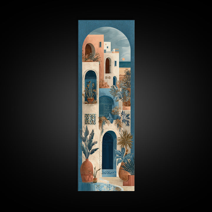 Mediterranean Arch Framing Ocean Horizon Canvas Print, Mediterranean Art, Living Room Decor, Oil Painting, Azure, MAR-1x3-39