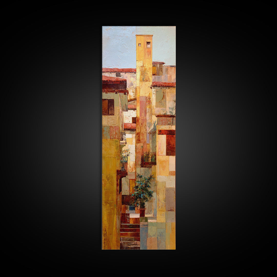 Sunset over Red Tiled Rooftops Canvas Print, Mediterranean Art, Printable Wall Art, Living Room Decor, Fine Art, Azure, MAR-1x3-59