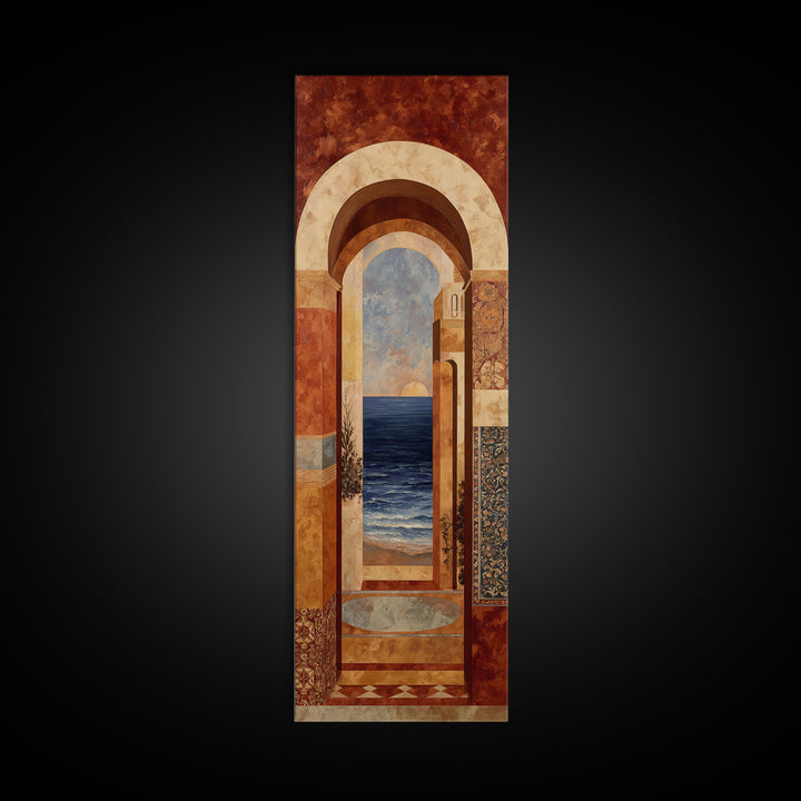 Mediterranean Arch Framing Ocean Horizon Canvas Print, Mediterranean Art, Printable Art, Living Room Decor, Fine Art, Azure, MAR-1x3-63